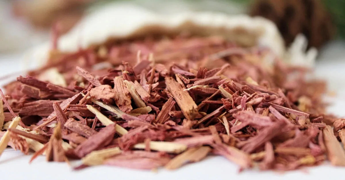 Red cedar shavings spilling from a sachet