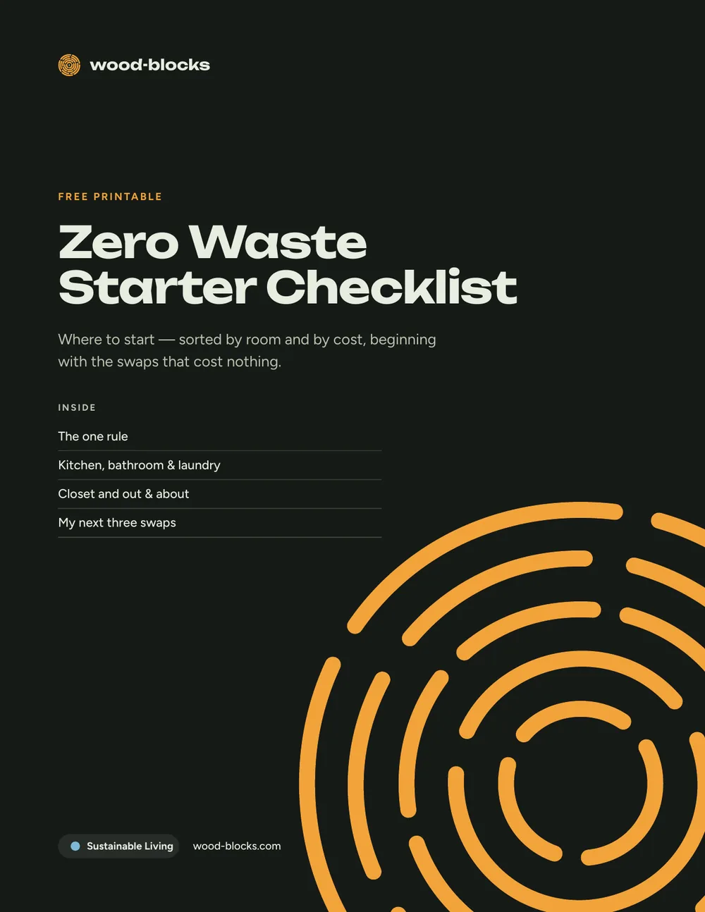 Cover of the Zero Waste Starter Checklist, a free 3-page printable PDF from wood-blocks
