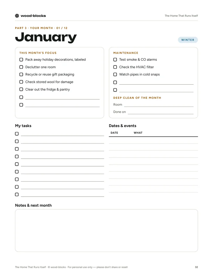12 month pages page from The Home That Runs Itself