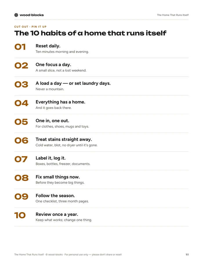 The 10 habits page from The Home That Runs Itself